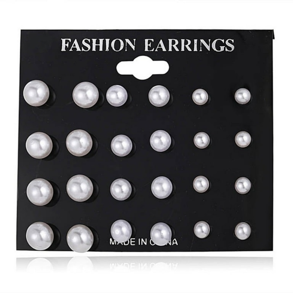 Faux Pearl Stud Earrings 12 Pairs, Stainless Steel Hypoallergenic Women